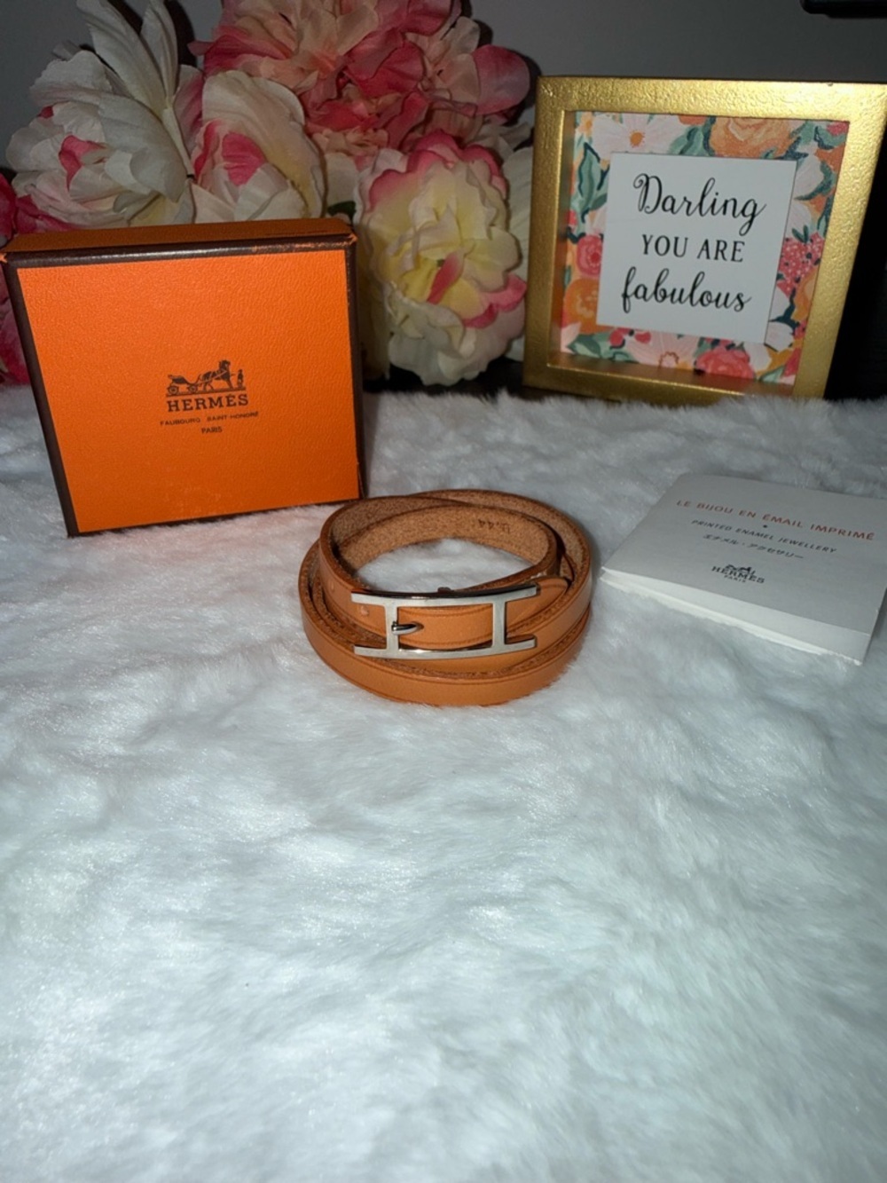 Hermès Hapi 3 Tour Bracelet Tan Leather Silver H Pre-Loved